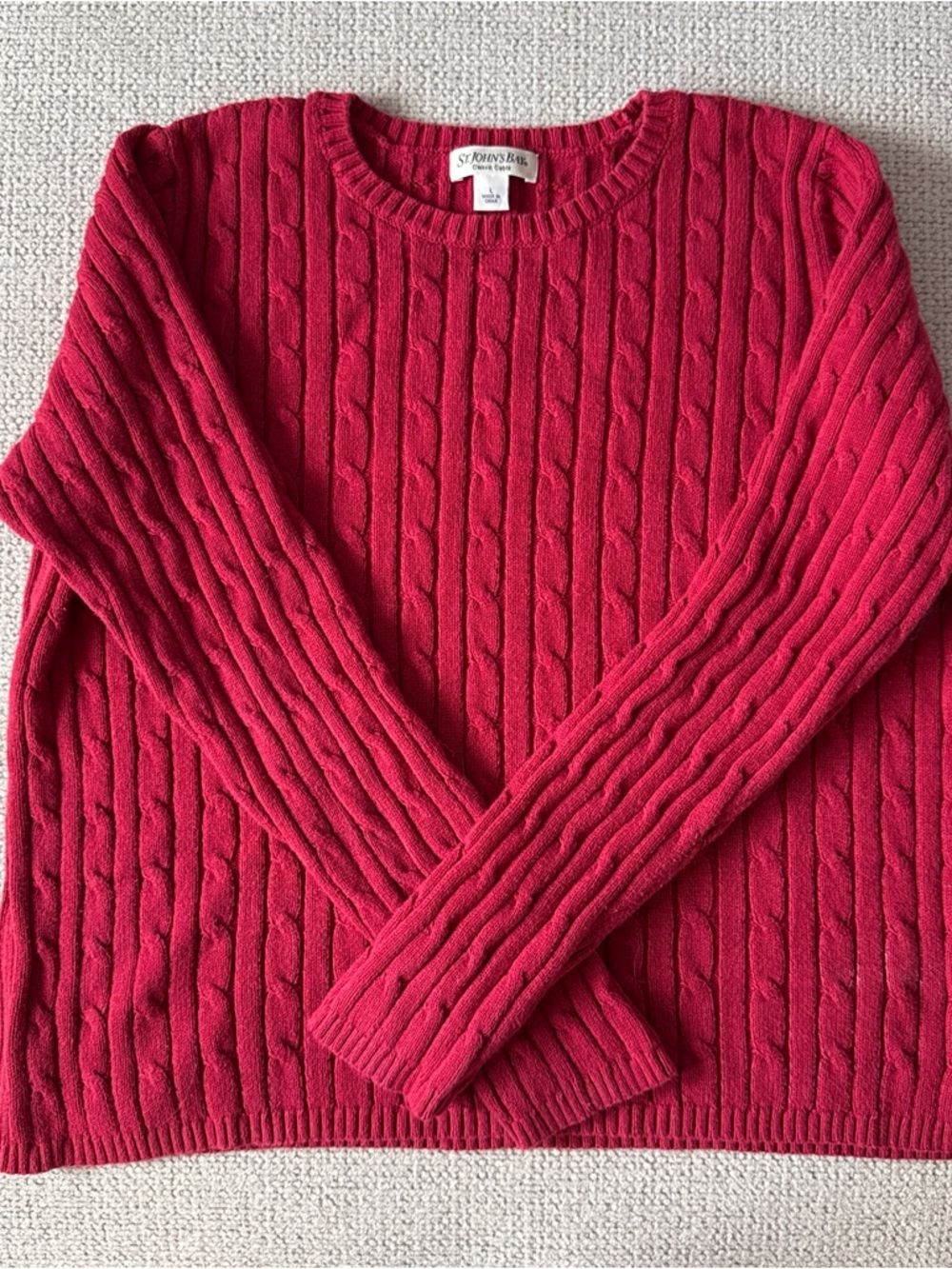 St. John's Bay Women's Deep Pink Cable Knit Crewneck Sweater